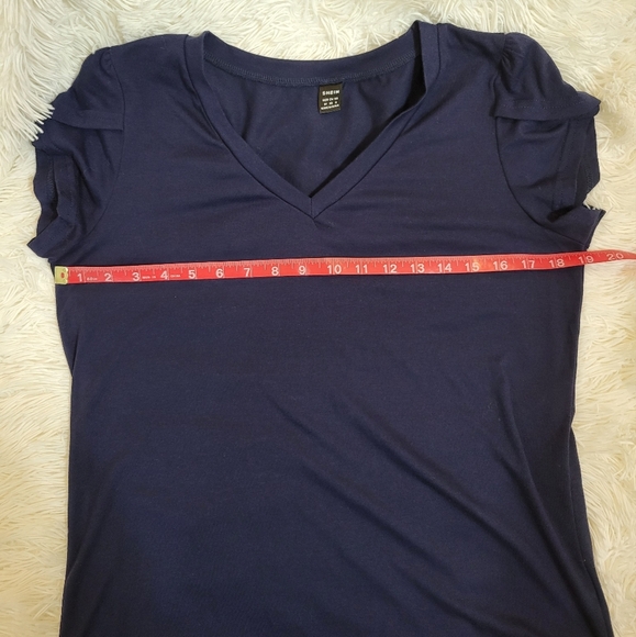 SHEIN LUNE Navy Blue Petal Sleeve V Neck Tee medium Summer Spring Fall Casual - Picture 4 of 4